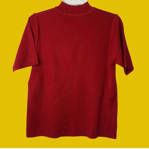 Ribbed Knit Mock neck Short Sleeve Top Red size Medium - Picture 2 of 6